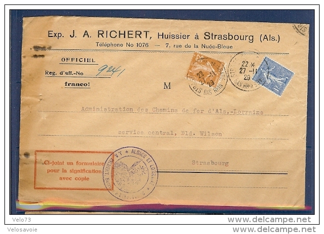 N° 205+235 SEMEUSE SUR LETTRE DE STRASBOURG DE 1929 - 1921-1960: Période Moderne