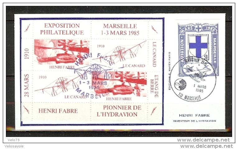 ENVELOPPE AVEC PORTE TIMBRE AVIATION MARSEILLE BLEU DE MARS 1985 EDITEE PAR MAYER AVEC VIGNETTE DU SALON - Other & Unclassified