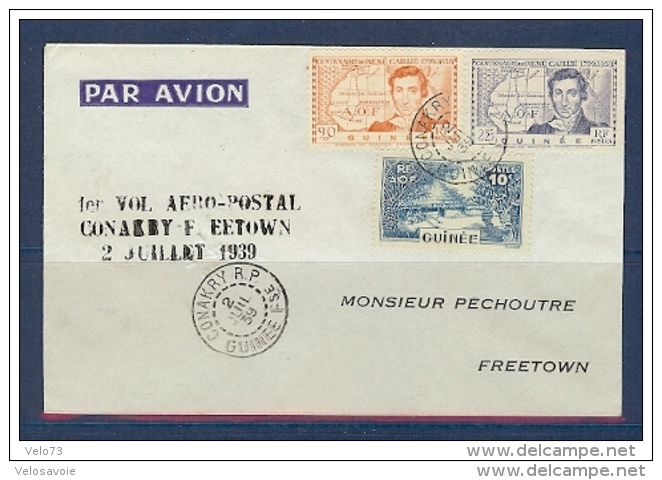 GUINEE ENVELOPPE 1ER VOL AEROPOSTAL CONAKRY-FREETOWN DU 02/07/39 - Storia Postale