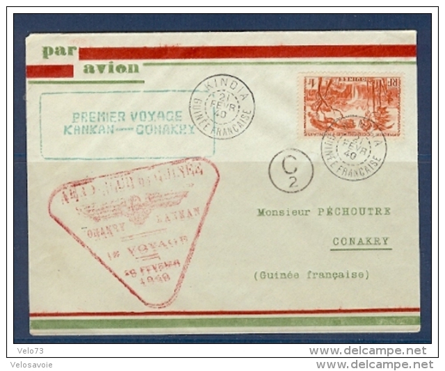 GUINEE ENVELOPPE 1ER VOL KANKAN CONAKRY DU 20/02/40 - Storia Postale