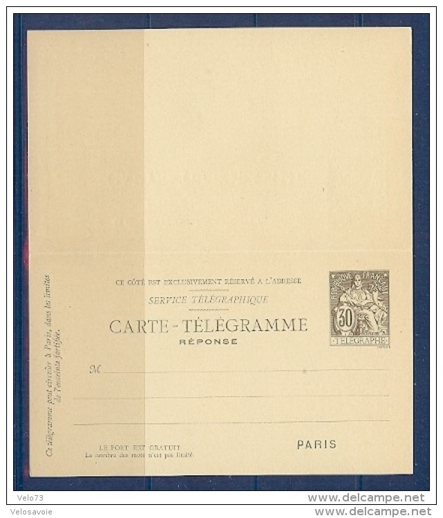 CARTE TELEGRAMME TYPE CHAPLAIN 30c NOIR N° 2512 AVEC REPONSE PAYEE NEUVE - Neumáticos