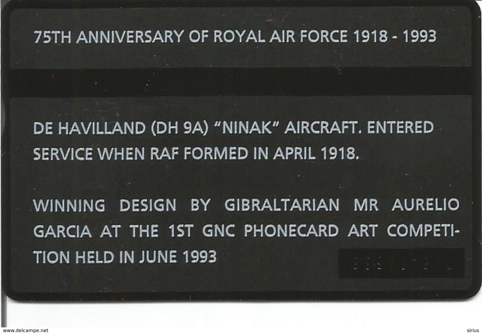 Télécarte De GIBRALTAR - 75ème Anniversaire De La ROYAL AIR FORCE ( RAF - Avion - Military ) - Armée