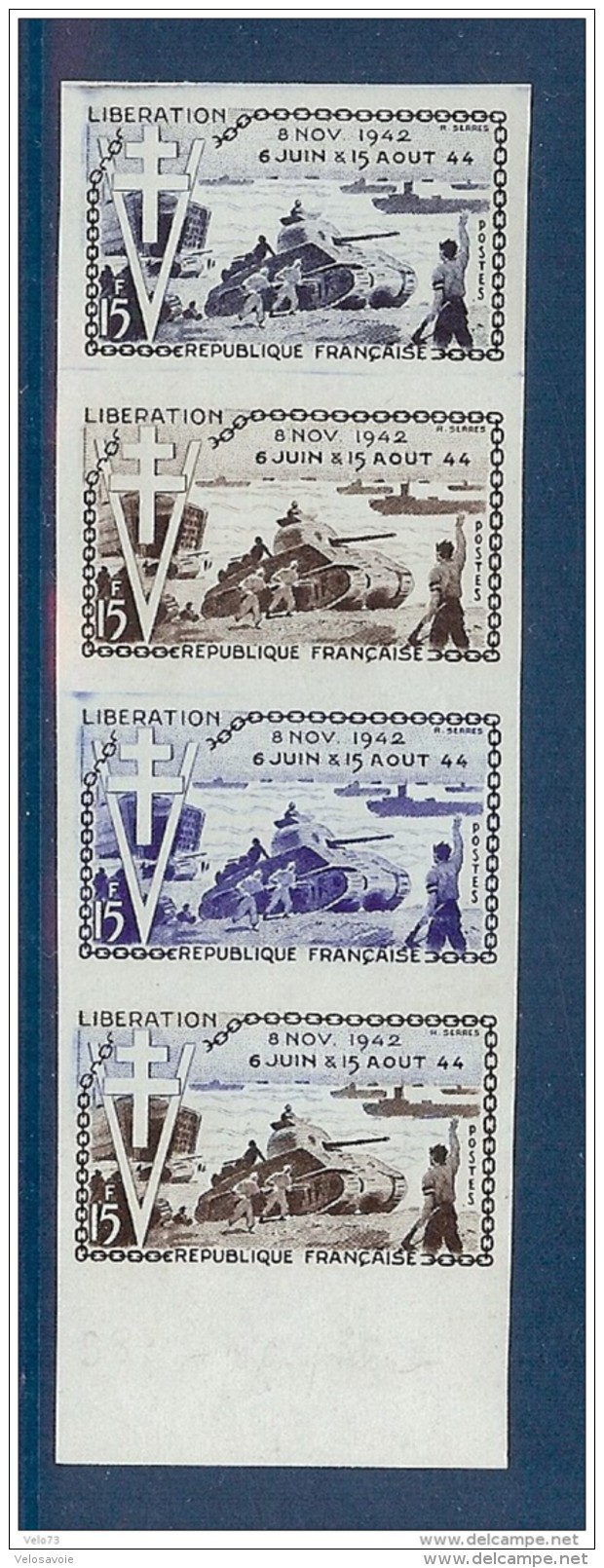 N° 983 LIBERATION EN BANDE 4 ESSAI UNICOLORE ** - Altri & Non Classificati