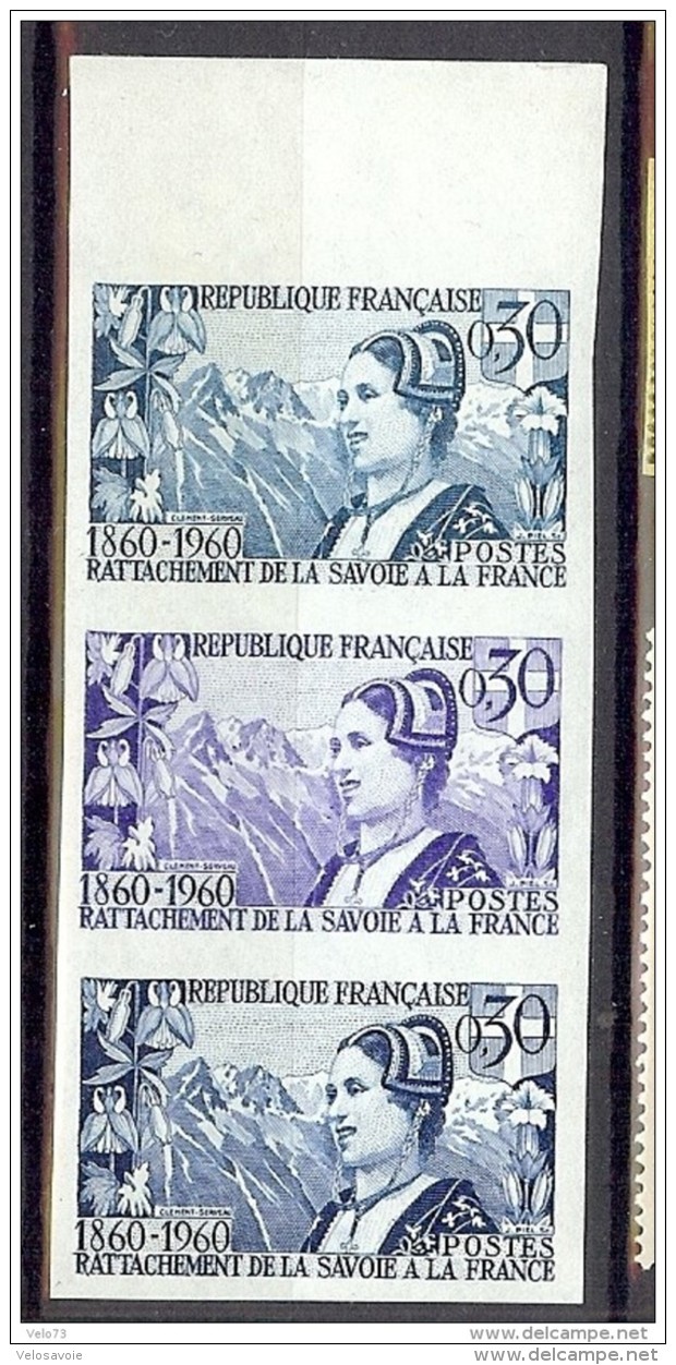 N° 1246 SAVOIE EN BANDE DE 3 EN  ESSAI UNICOLORE ** - Altri & Non Classificati