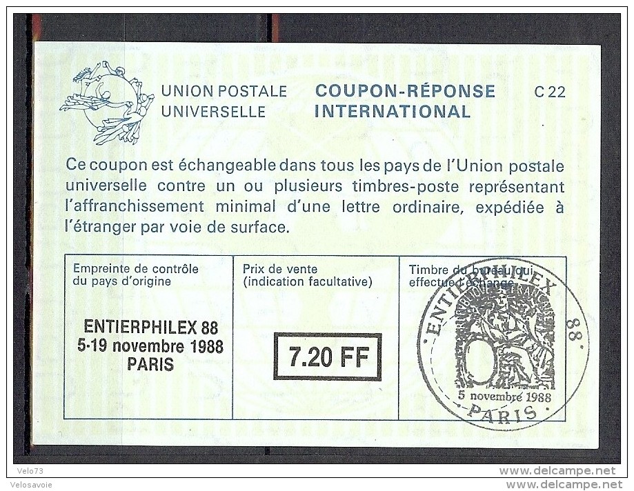 COUPON REPONSE INTERNATIONAL REPIQUE ENTIERPHILEX 1988 - Cupón-respuesta