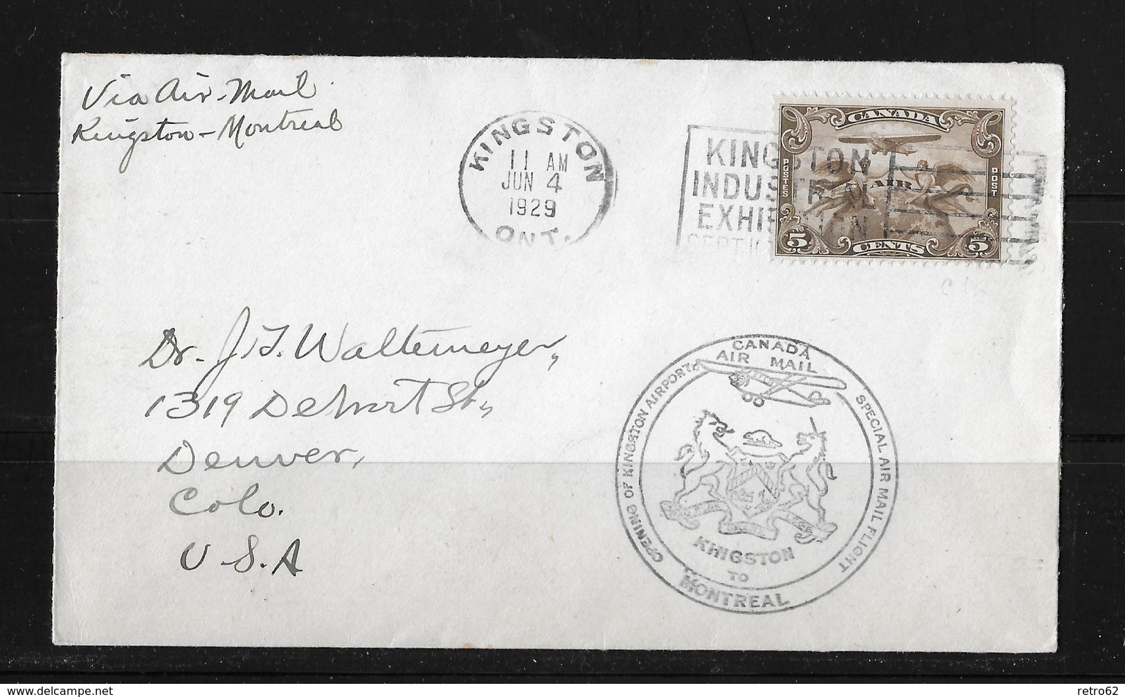 1929 Canada → Opening Of Kingston Airport Special Airmail Flight Cover To Montreal - Poste Aérienne