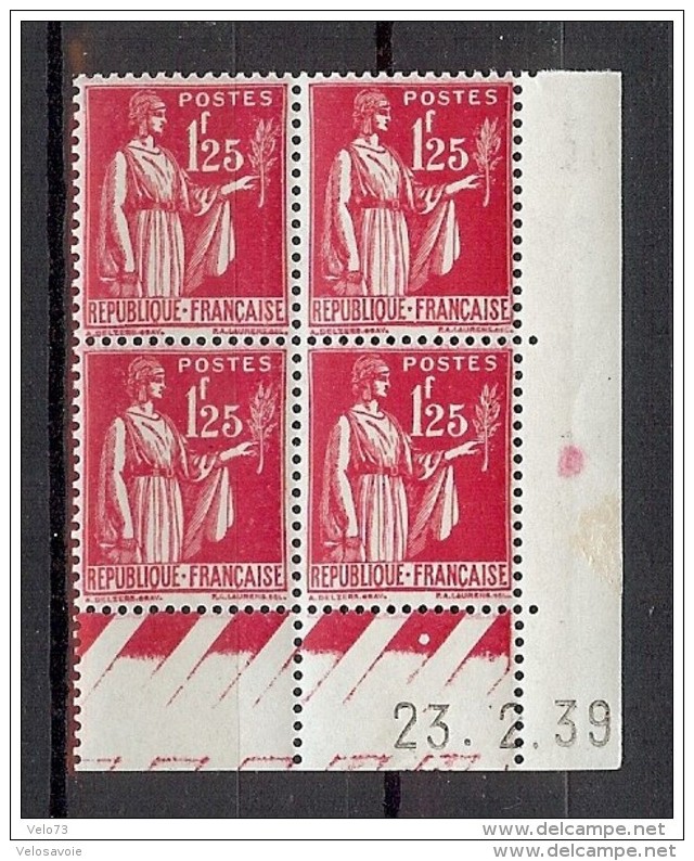 N° 370 PAIX 1F25 EN COIN DATE DU 23/02/39 ** - 1930-1939