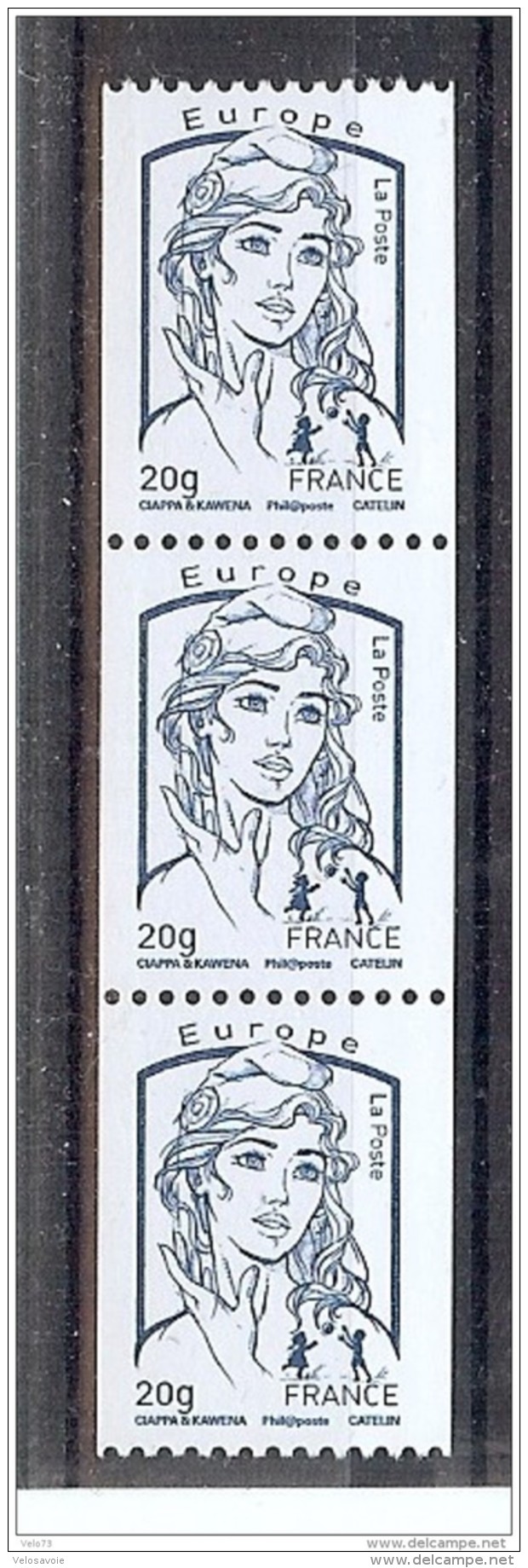 N° 4780x3 MARIANNE CIAPPA ROULETTE EUROPE VARIETE SANS NUMERO ** - Unused Stamps