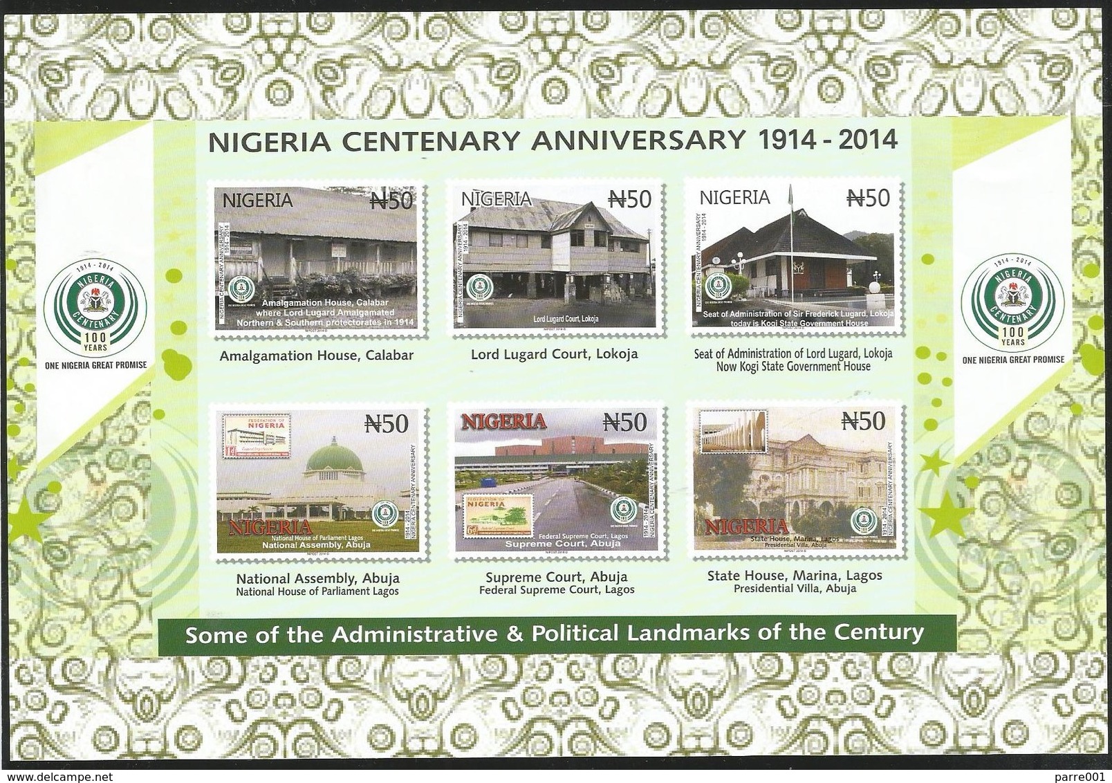 Nigeria 2016 Centenary State Buildings Court Architecture MS Mint - Nigeria (1961-...)