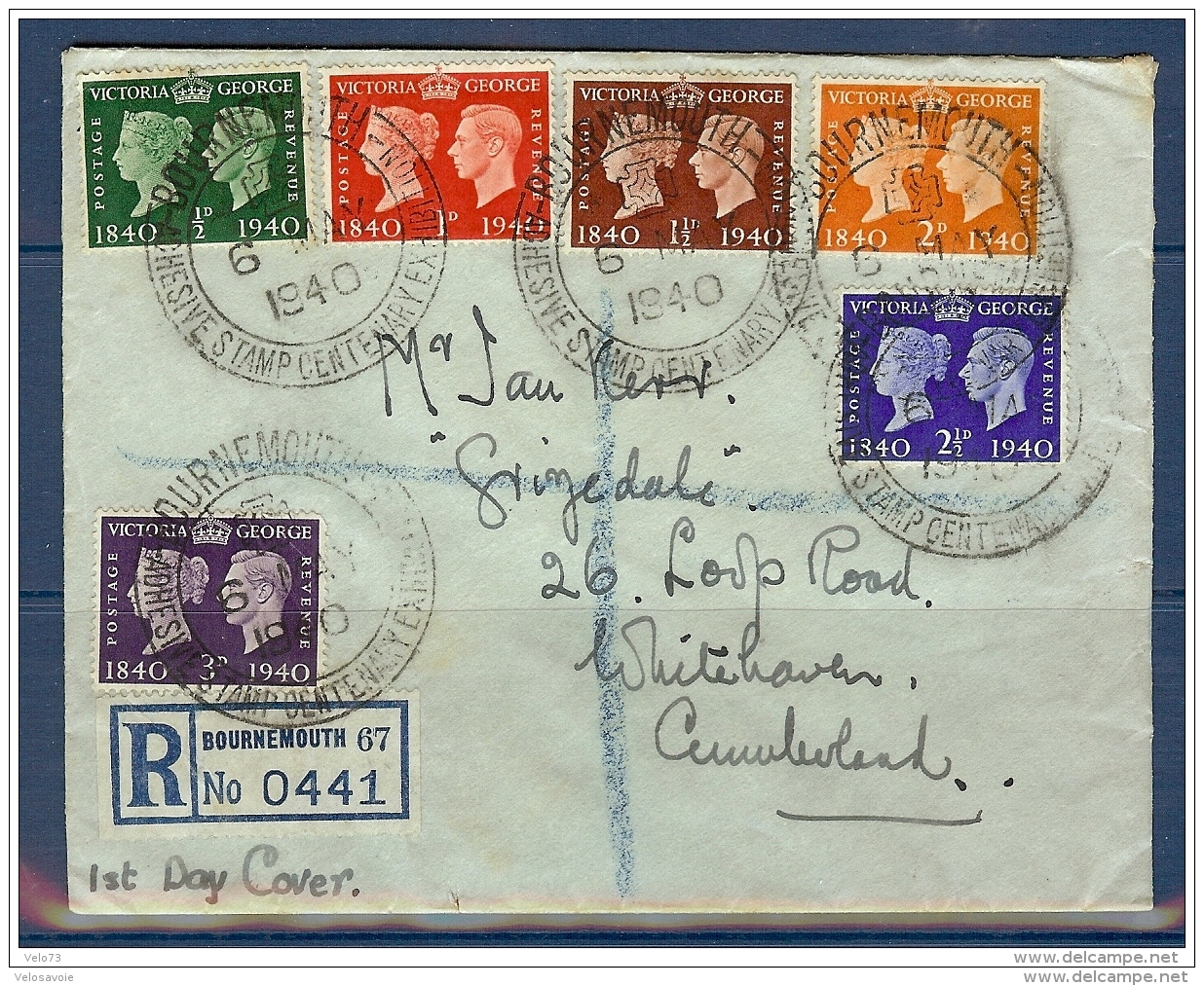 N° 227/232 SERIE DU CENTENAIRE SUR ENVELOPPE OBLITEREE PJ DU 06/05/40 DE BOURNEMOUTH - Postmark Collection