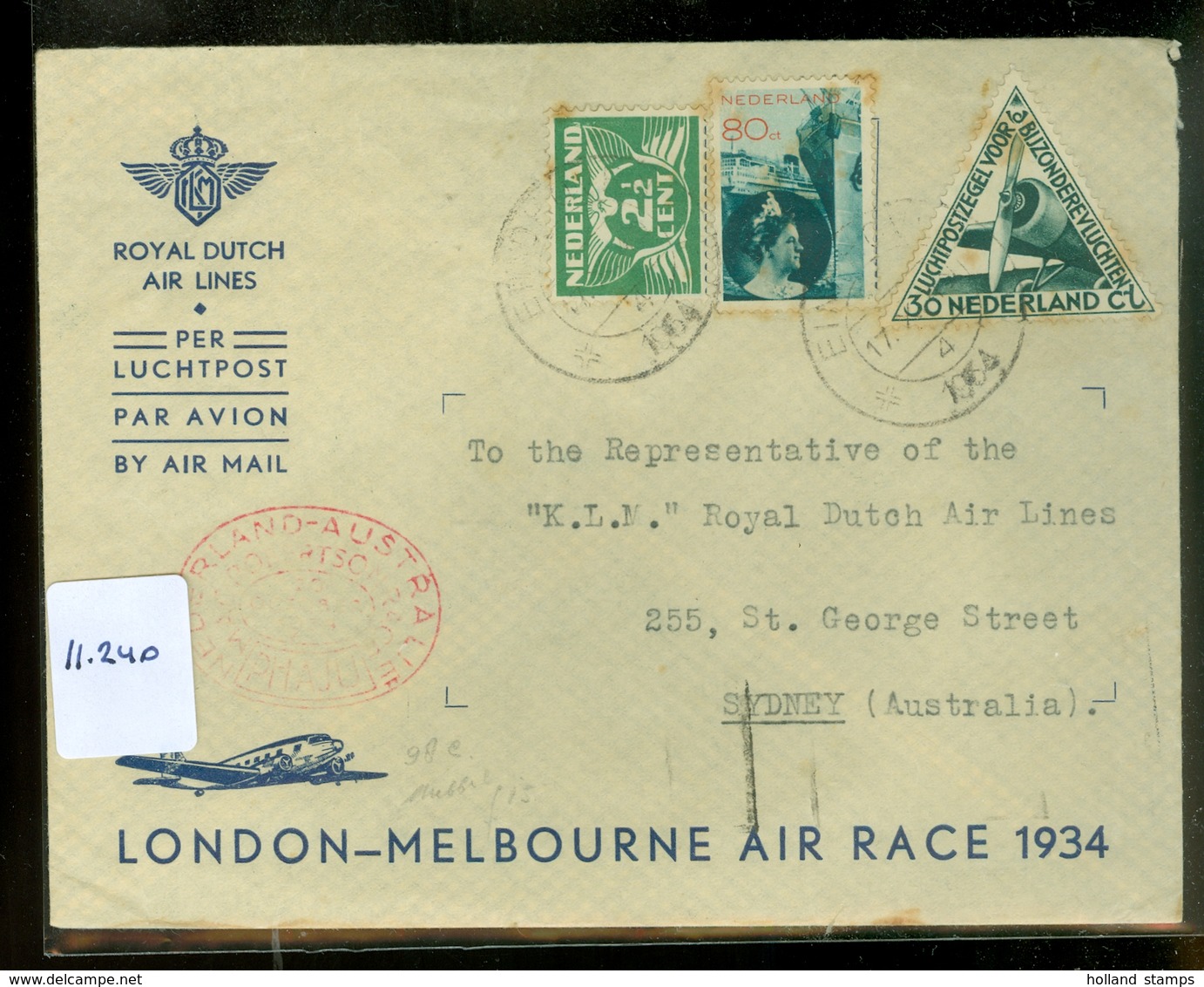 LP * KLM *  AIR MAIL VLUCHT * LONDON - MELBOURNE AIR RACE 1934     (11.240) - Covers & Documents