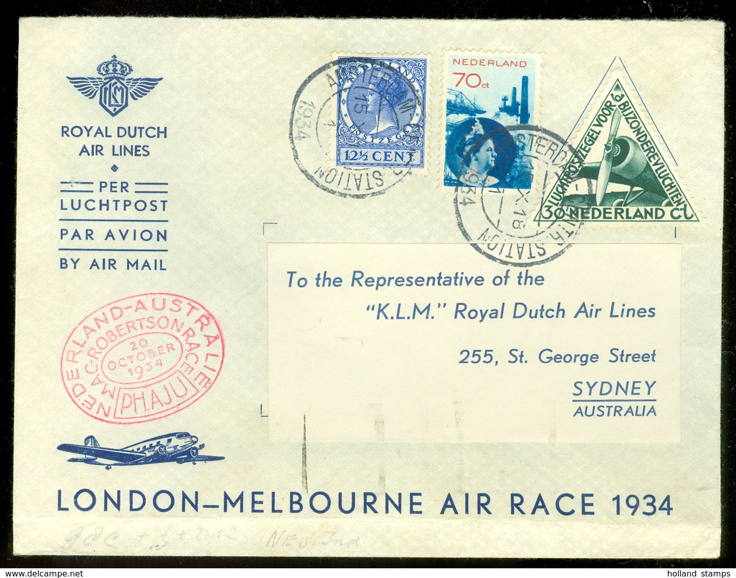 LP * KLM *  AIR MAIL VLUCHT * LONDON - MELBOURNE AIR RACE 1934     (11.240a) - Covers & Documents