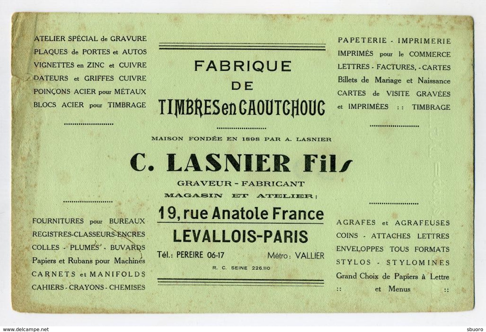 Buvard C. Lasnier Fils à Levallois-Perret (ABE) - Fabrication De Timbres En Caoutchouc - Collections, Lots & Séries