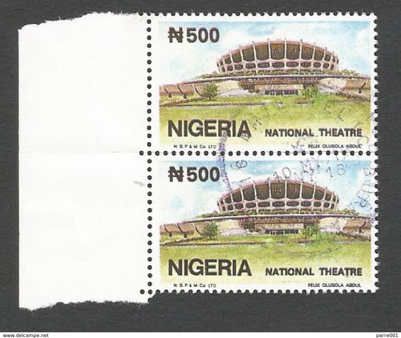 Nigeria 1990 National Theater N500 Michel D546 A Perforation 14.5 Unreported Used Pair - Nigeria (1961-...)
