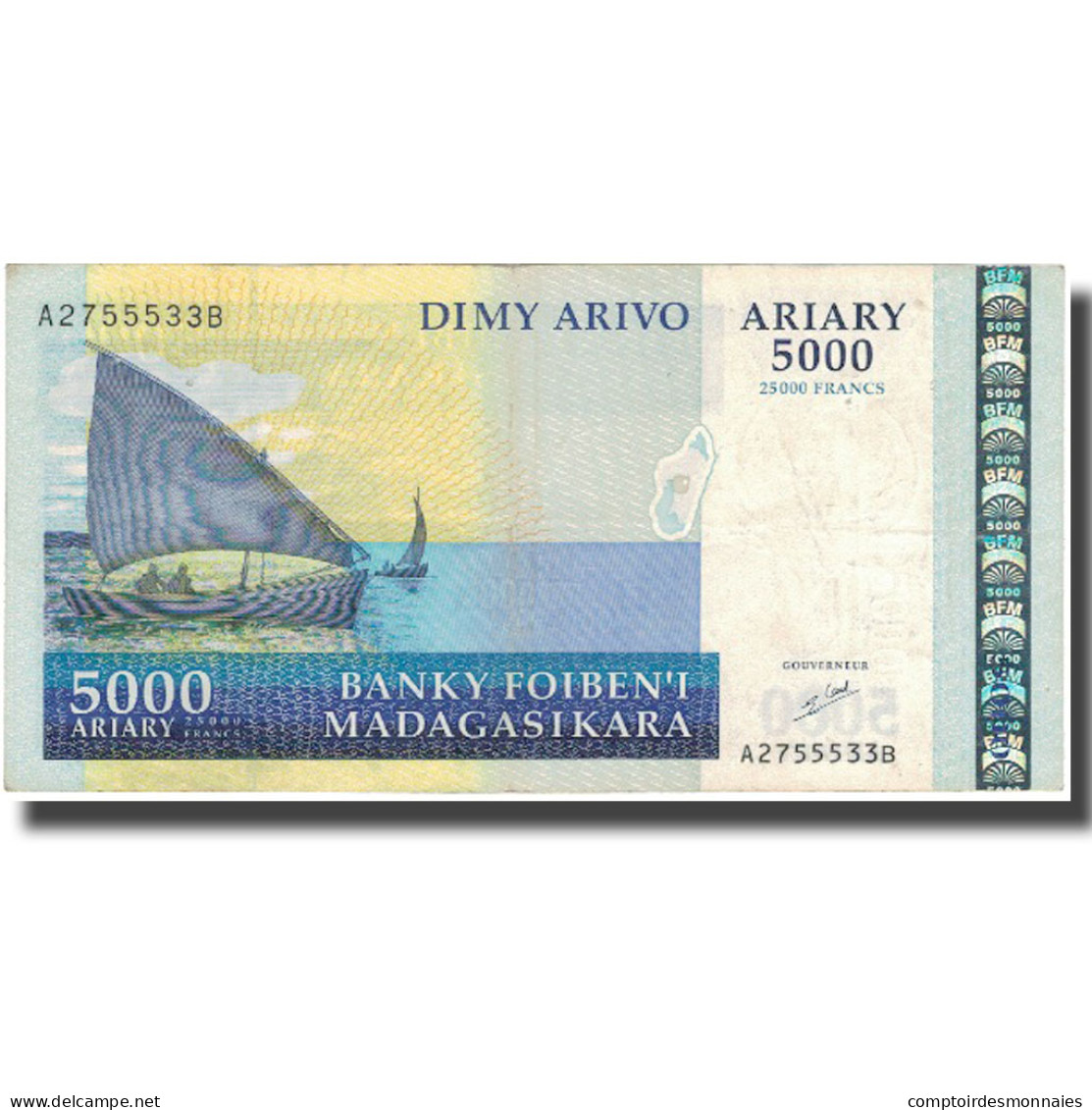 Billet, Madagascar, 5000 Ariary, Undated (2000), KM:84, TTB - Madagascar