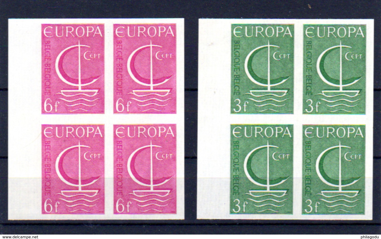 1966 EUROPA  Belgique, Yv. 1389 / 1390** Non Dentelé (tirage Seulement 28 Blocs De 4), - Other & Unclassified