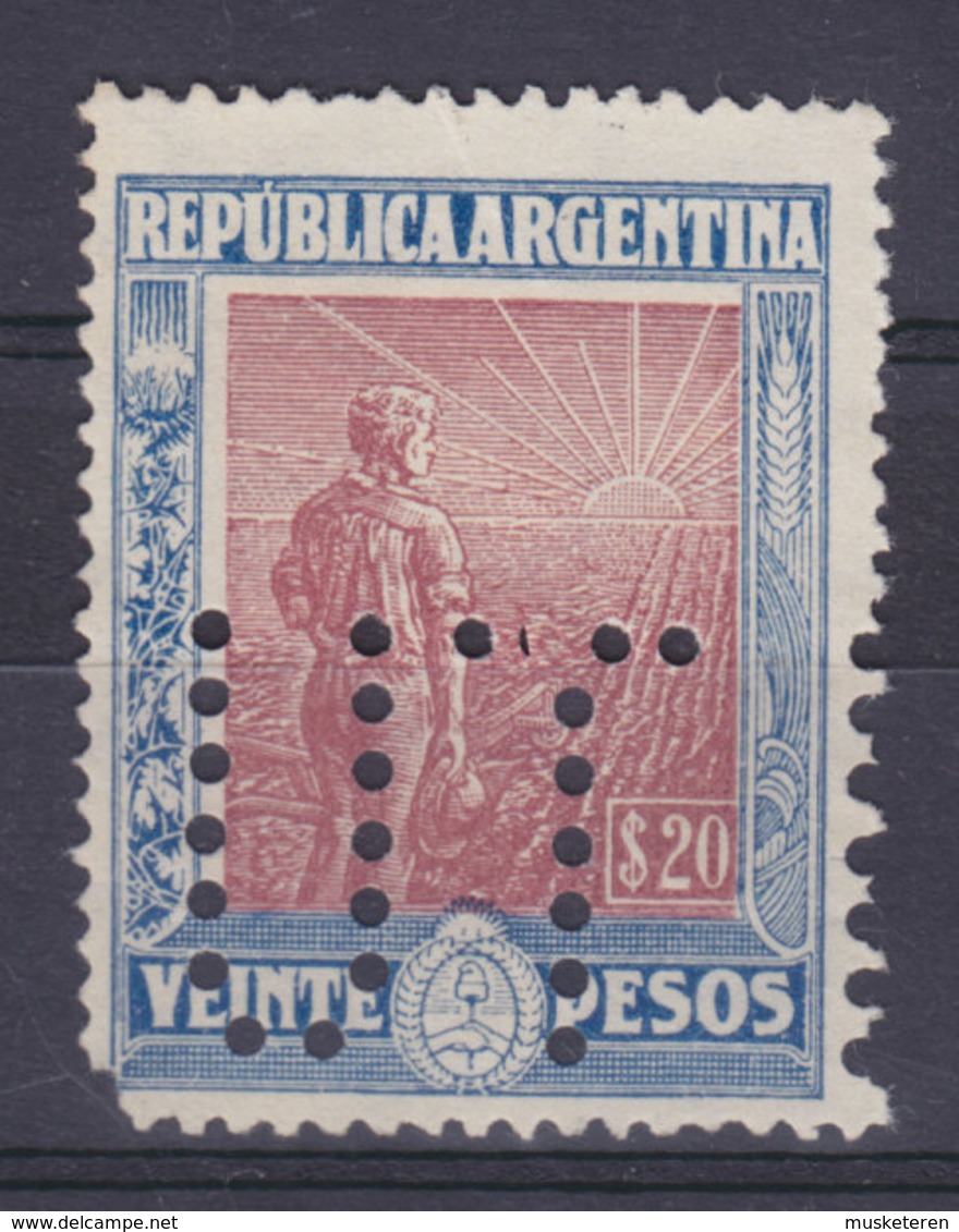 Argentina Perfin Perforé Lochung 'UT' 1912 Mi. 181Y, 20p. Landarbeiter Vor Aufgehender Sonne (Wz. Liegend) MH* (2 Scans) - Ungebraucht