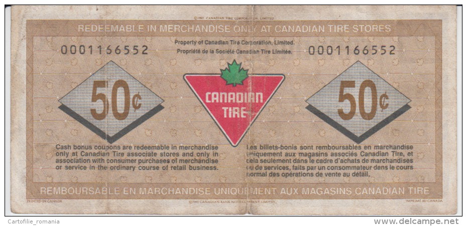 Canada - 50 Cents Canadian Time - Advertising Bill - Canadian Tire Corporation Limited - Collection - 140/61 Mm - Canada
