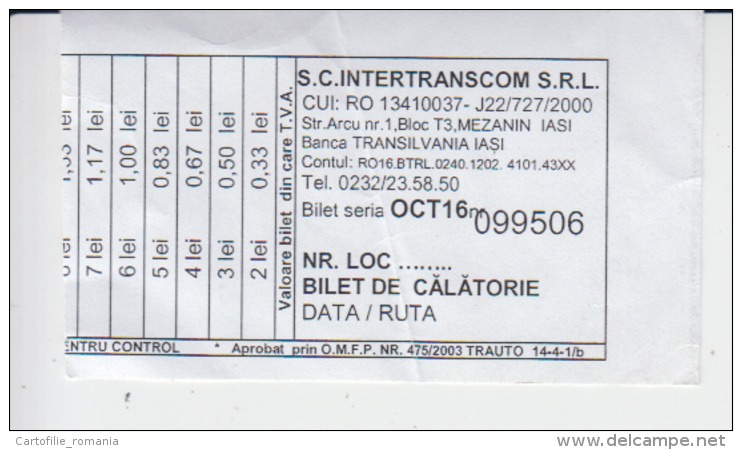 Romania - Iasi - Bus Ticket - 1 Trip Ticket - Used, Stamp - Serial Number - Europe