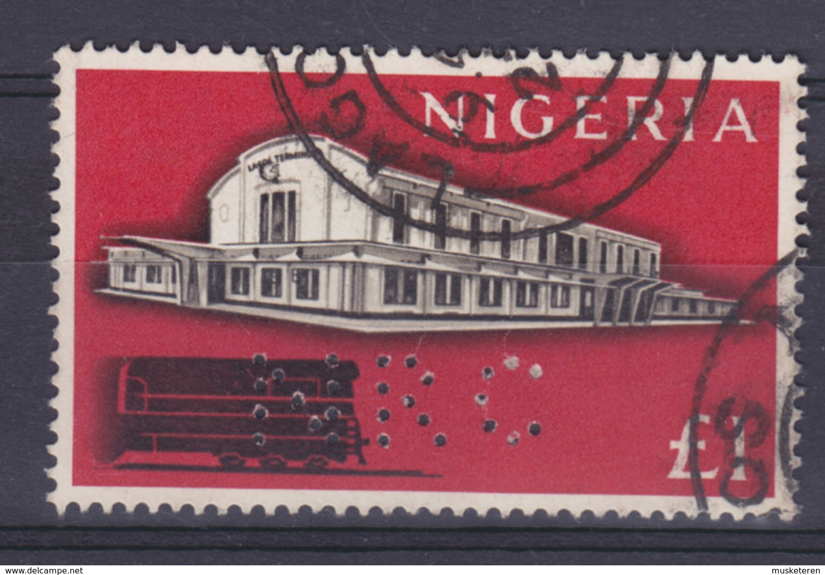 Nigeria Perfin Perforé Lochung 'NRC' 1£ Bahnhof Lagos (2 Scans) - Nigeria (1961-...)