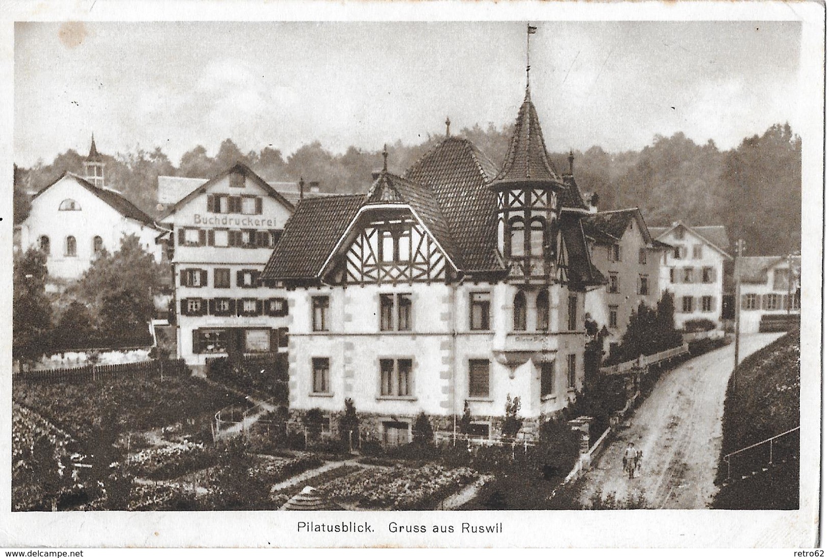 GRUSS AUS RUSWIL → Pilatusblick Mit Buchdruckerei, Ca.1930 - Ruswil