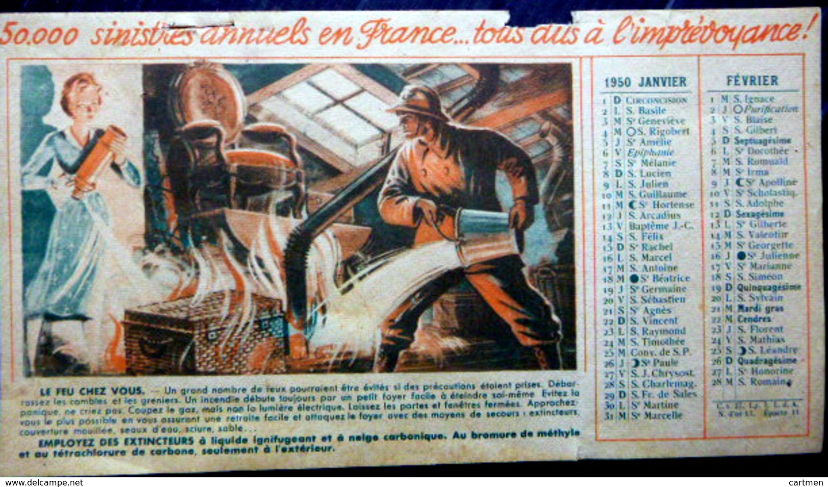 POMPIERS DEUX CALENDRIERS 1950 ET 1952 A LA GLOIRE DES SOLDATS DU FEU  6 SCAN BON ETAT - Pompiers