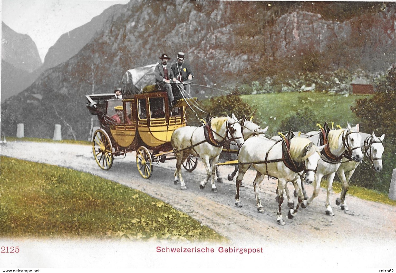 SCHWEIZERISCHE GEBIRGSPOST → 5er Perdegespann Im Gebirge, Ca.1900 - Risch-Rotkreuz