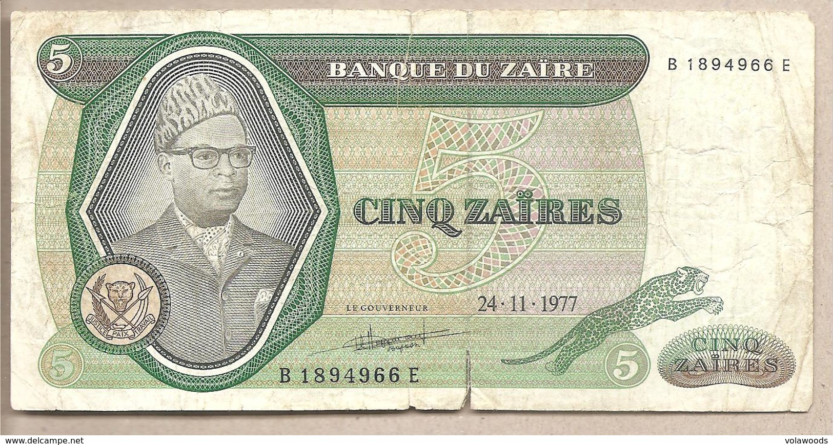 Zaire - Banconota Circolata Da 5 Zaires P-21b - 1977 - Zaïre