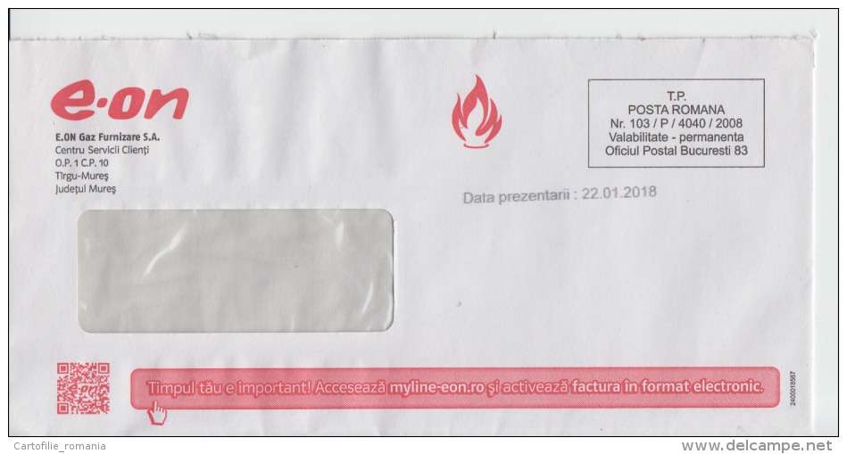 Romania EON Used Envelope Methane Gas Icon Postmark Stamp Natural Gases Envelope - Circulated - Gaz