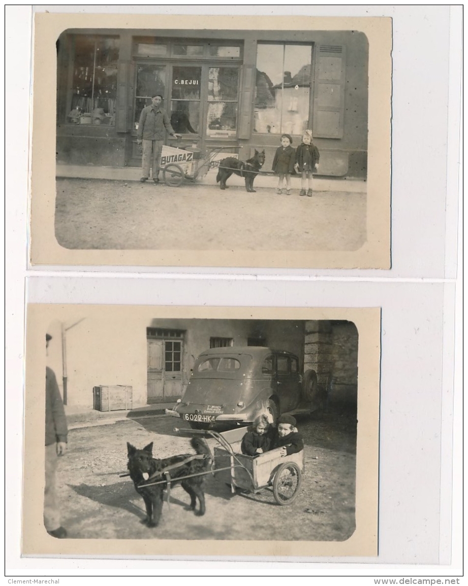 CORBELIN : Lot De 2 Cartes Photo De La Quincaillerie Berjou Avec Voiture à Chien (voiture Du Boulanger Monin) - Bon état - Corbelin