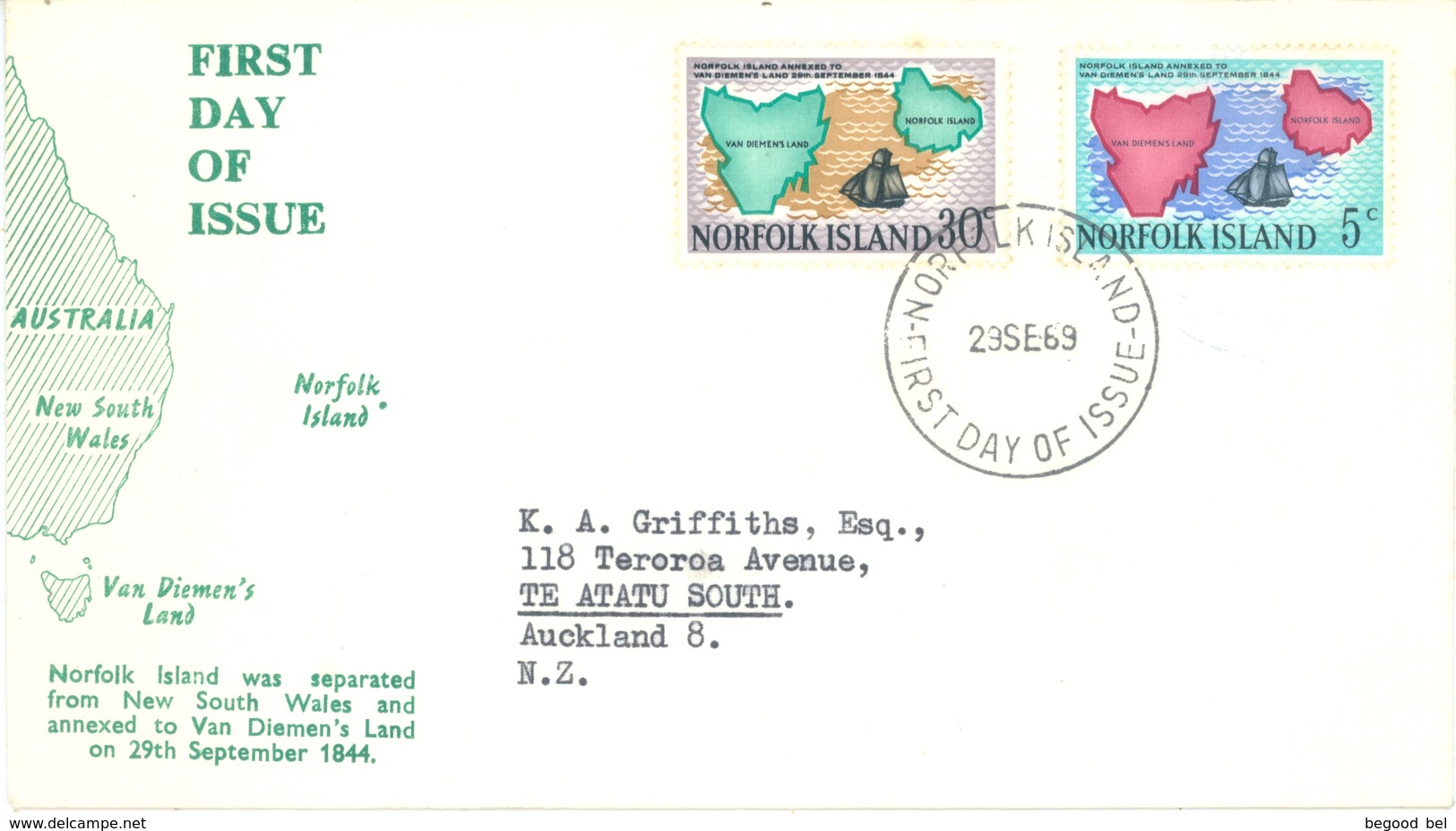 NORFOLK ISLAND - FDC - 29.9.1969 - 125st ANNIVERSARY - Yv 102-103 - Lot 17608 - Ile Norfolk