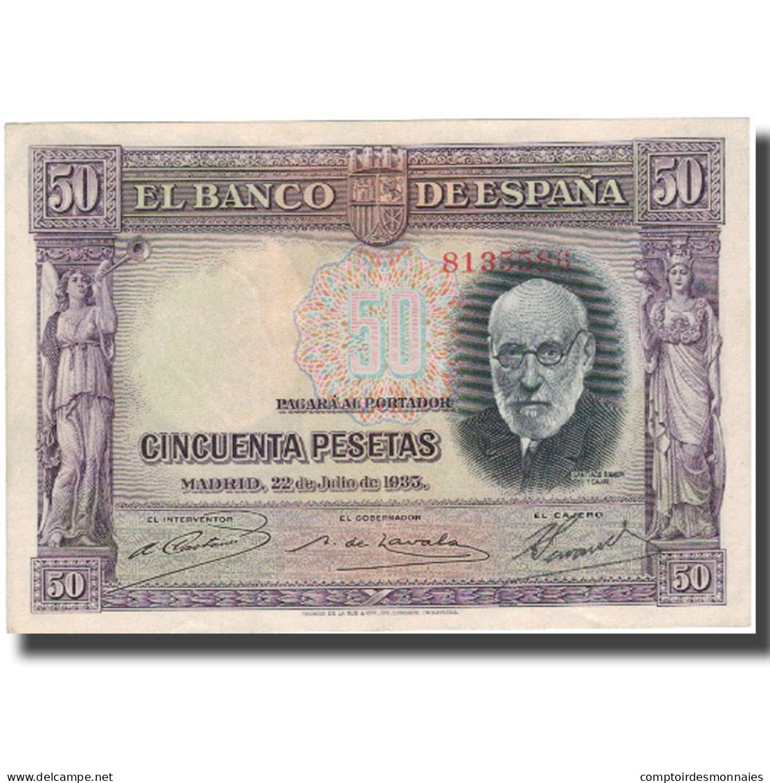 Billet, Espagne, 50 Pesetas, 1935, 1935-07-22, KM:88, TTB+ - 50 Pesetas