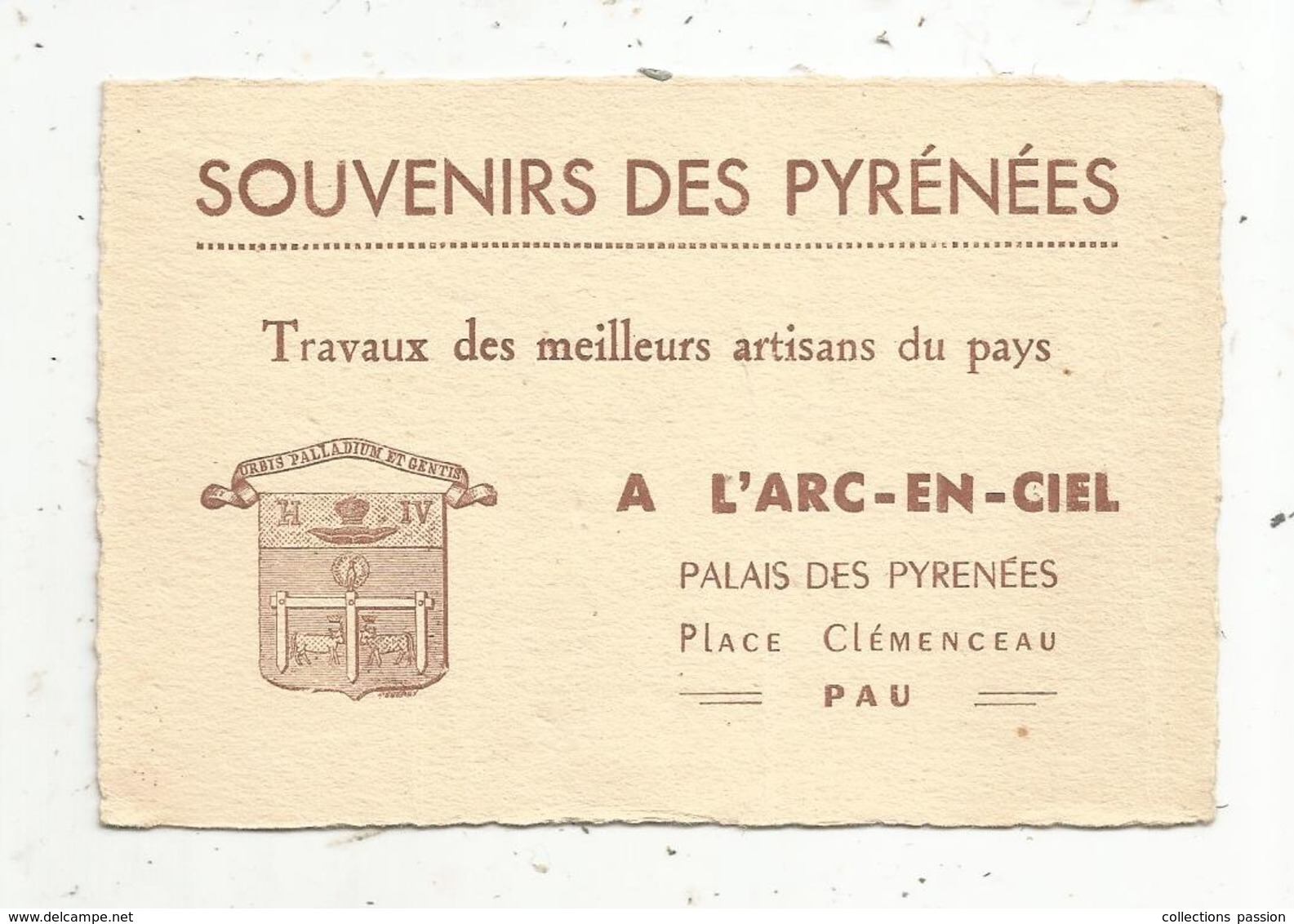 Carte De Visite ,souvenirs Des PYRENEES, A L'ARC EN CIEL ,PAU , Travaux Des Meilleurs Artisans Du Pays - Cartes De Visite