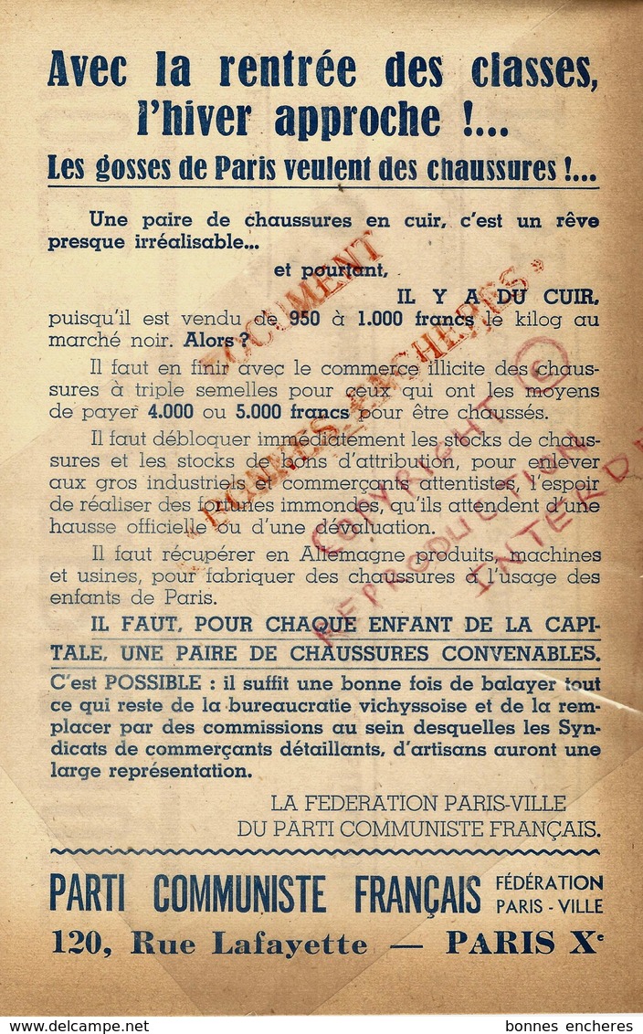 1945 REFERENDUM  CONSTITUTION  4° REPUBLIQUE APRES GUERRE  PARTI COMMUNISTE FRANCAIS - Documents Historiques