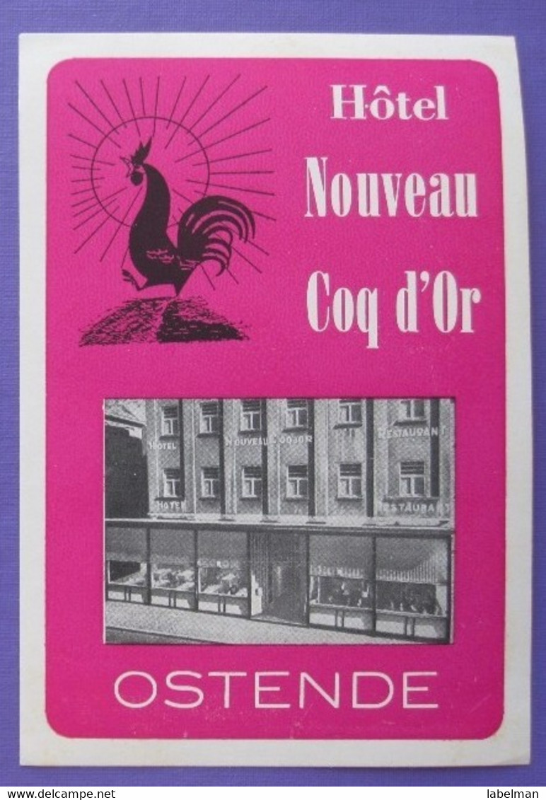 HOTEL MOTEL PENSION COQ D'OR OOSTENDE BELGIE BELGIUM BELGIQUE DECAL STICKER LUGGAGE LABEL ETIQUETTE AUFKLEBER - Hotel Labels