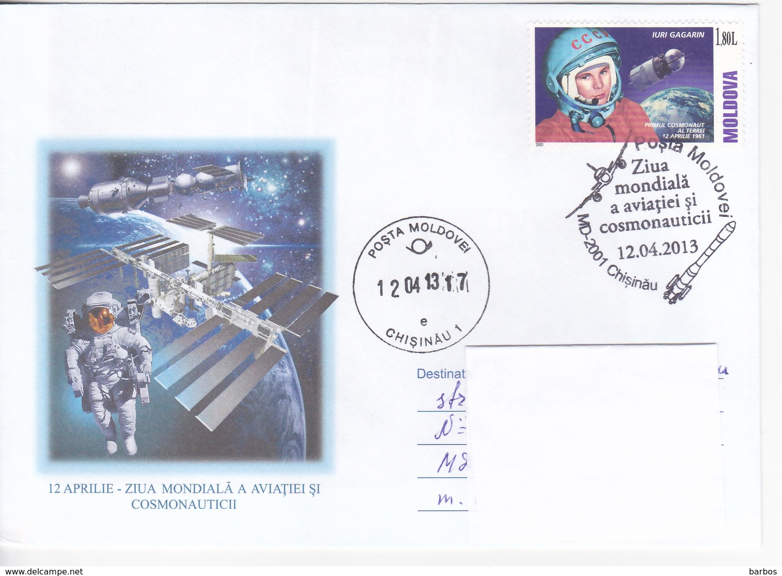 2013 , Moldova  Moldavie  Moldavia , Space, J. Gagarin, World Day Of Aviation And Cosmonautic , Special Cancell. - Moldova