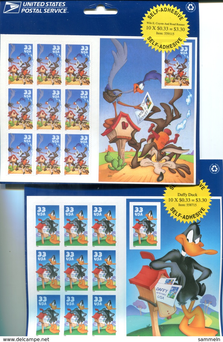 6979 - USA - Souvenir Sheets (Block 52,53,54,56 - KB 3287 + 3114) - Weltraum, Hologramm, Wile E.Coyote, Daffy Duck - Autres & Non Classés