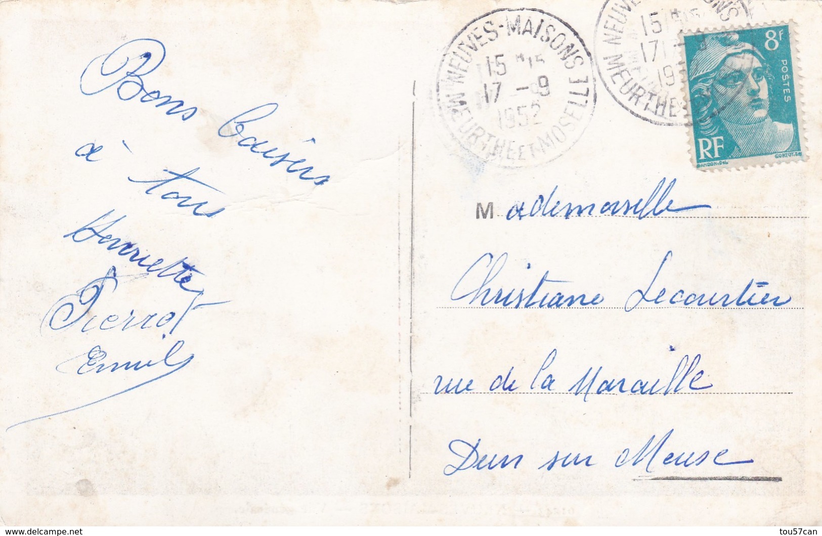 NEUVES-MAISONS - NANCY - MEURTHE ET MOSELLE - (54) - CPA 1952 - BEL AFFRANCHISSEMENT POSTAL - Neuves Maisons