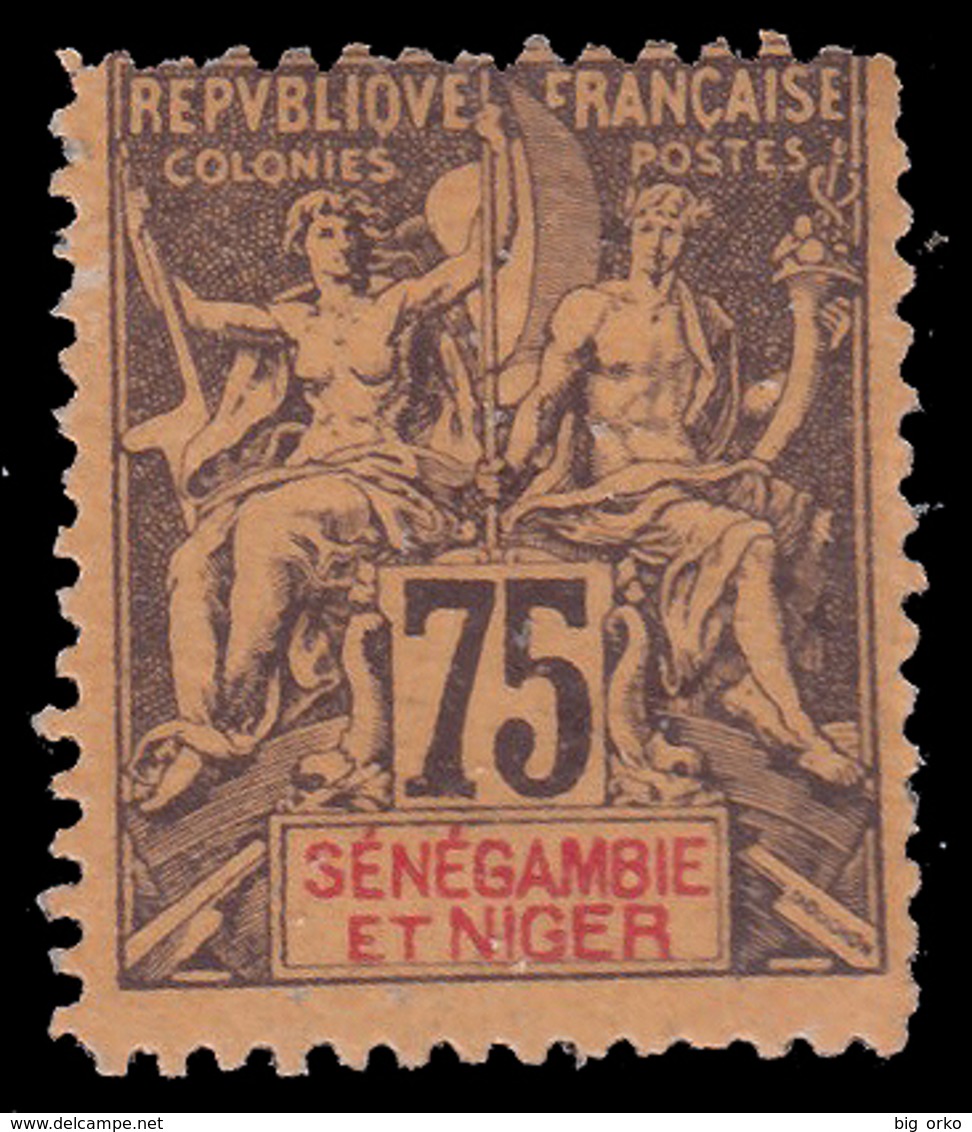 FRANCIA COLONIE - "SÉNÈGAMBIE ET NIGER" 75 C. Viola Scuro / Rosso - 1903/1904 - FALSO - Nuovi