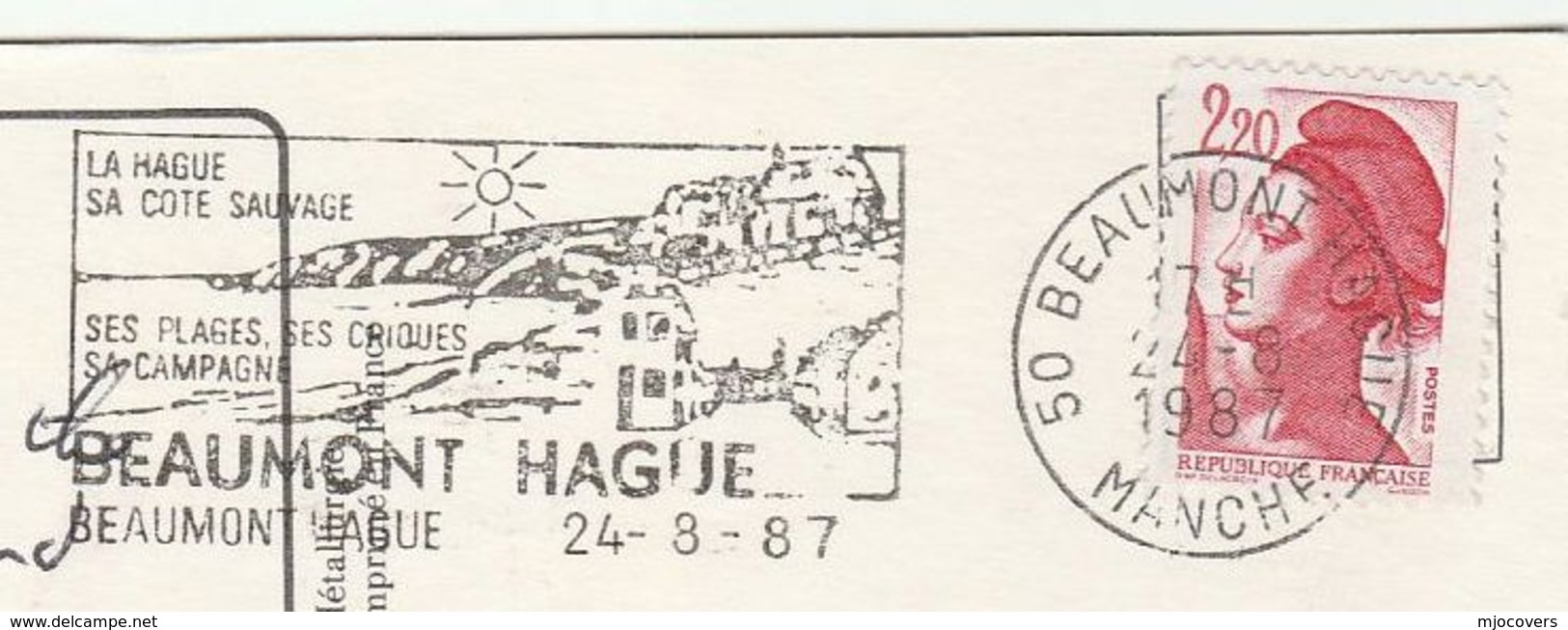 1987 FRANCE Cover SLOGAN Illus BEAUMONT HAGUE COAST, SUN, WEATHER  (postcard Goury LIGHTHOUSE, Map) Stamps To GB - Covers & Documents