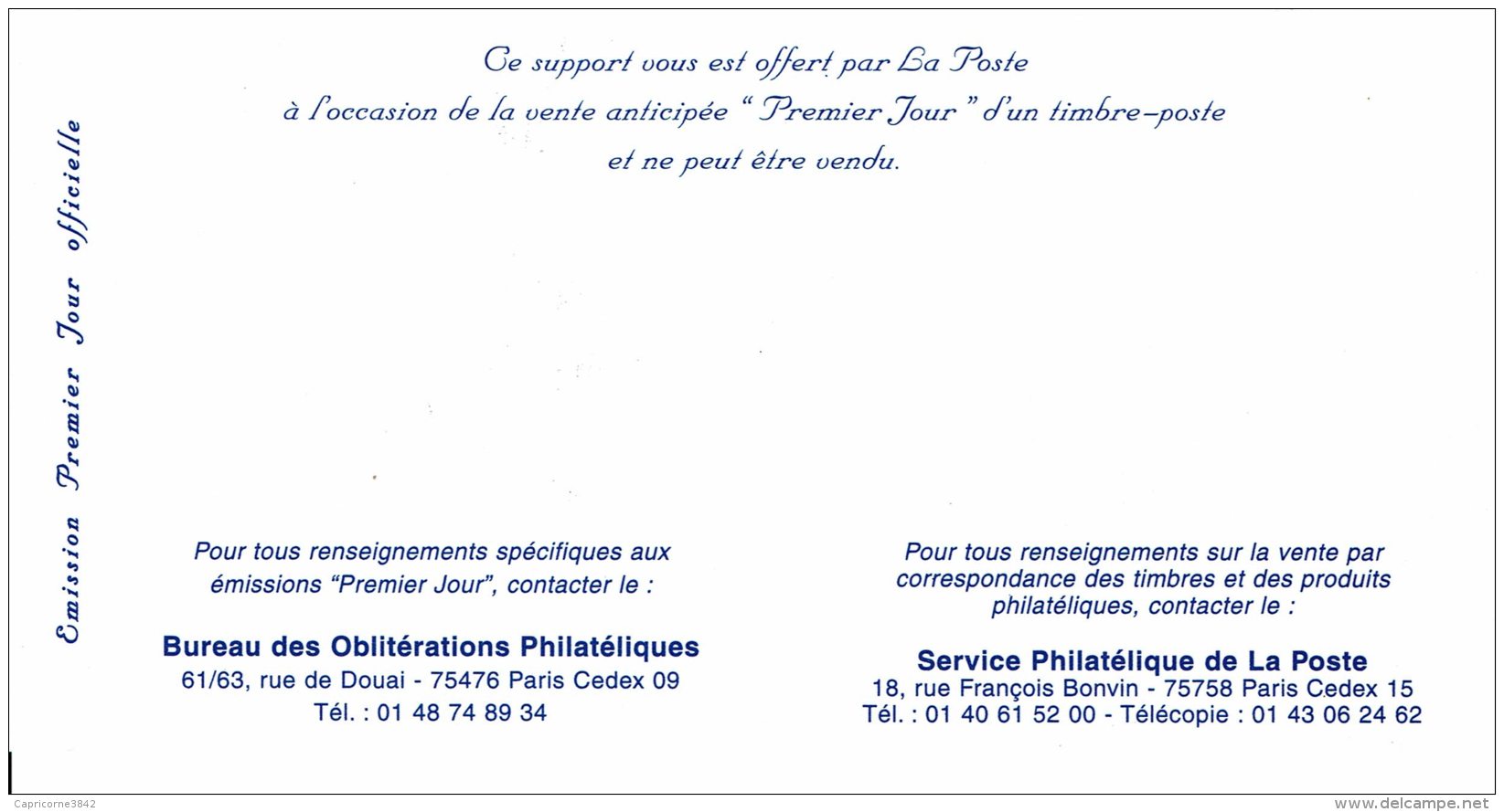 1999 - Support Offert Par La Poste à L'occasion De La Vente Anticipée Du Timbre CERES Pour "PHILEXFRANCE 99" (tp N°3258) - 1990-1999