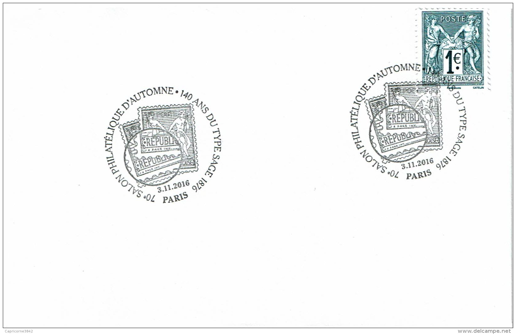 2016 - Obl Temporaire Du 3 - 11 - 2016  "Salon Philatélique D'automne - 140 Ans Du Type Sage 1876"   - Tp 1&euro; - N So - 2010-2019