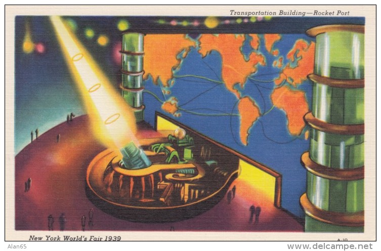 1939 New York World's Fair Exposition, Transportaion Building Rocket Port, C1939 Vintage Linen Postcard - Ausstellungen