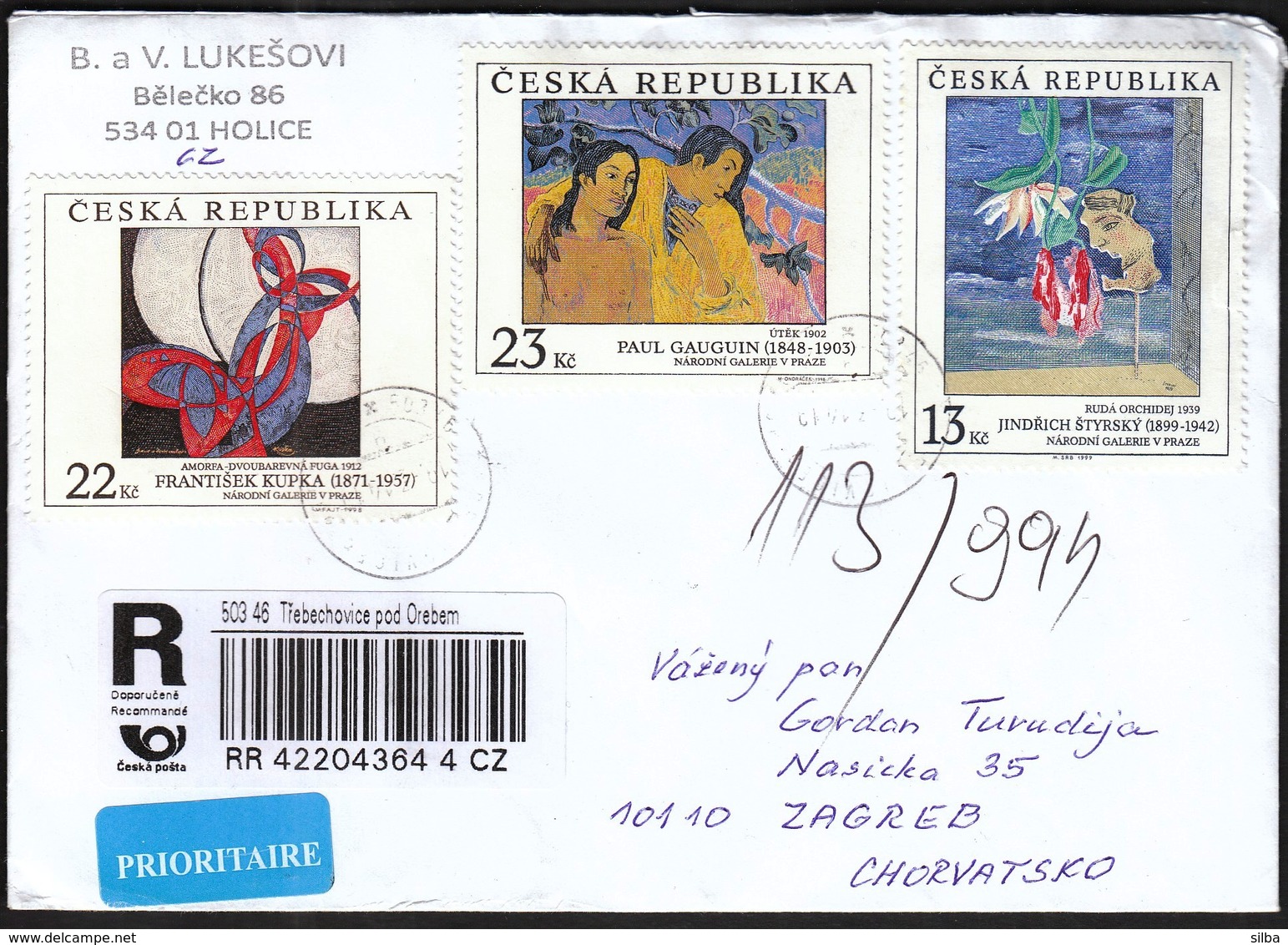 Czech Republic Trebechovice Pod Orebem 2014 / R Letter - Cover / Kupka, Gauguin, Styrsky, Paintings, Art - Lettres & Documents