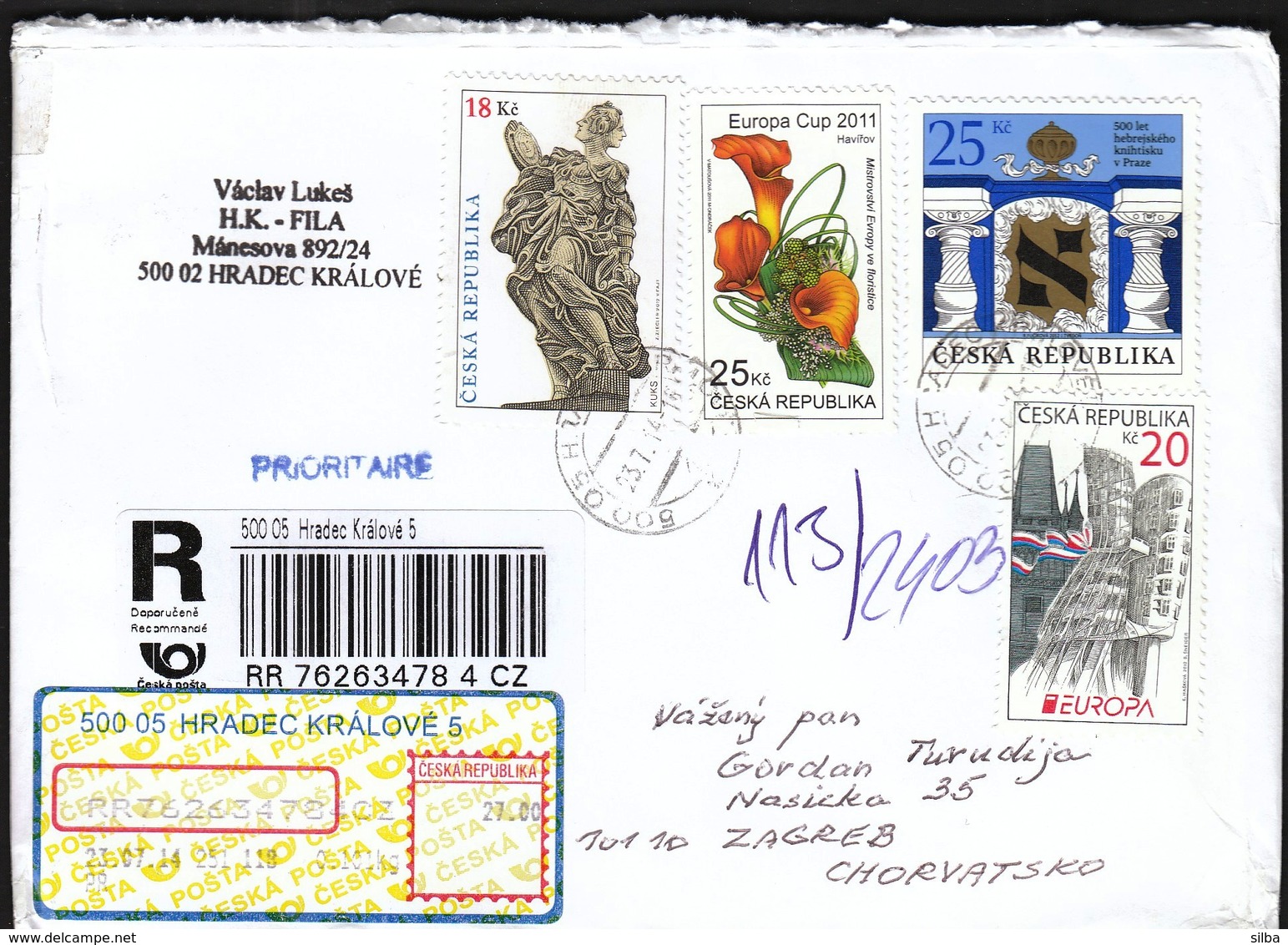 Czech Republic Hradec Kralove 2014 / R Letter - Cover / Monument, European Flower Championship, Jews, Europa CEPT - Storia Postale