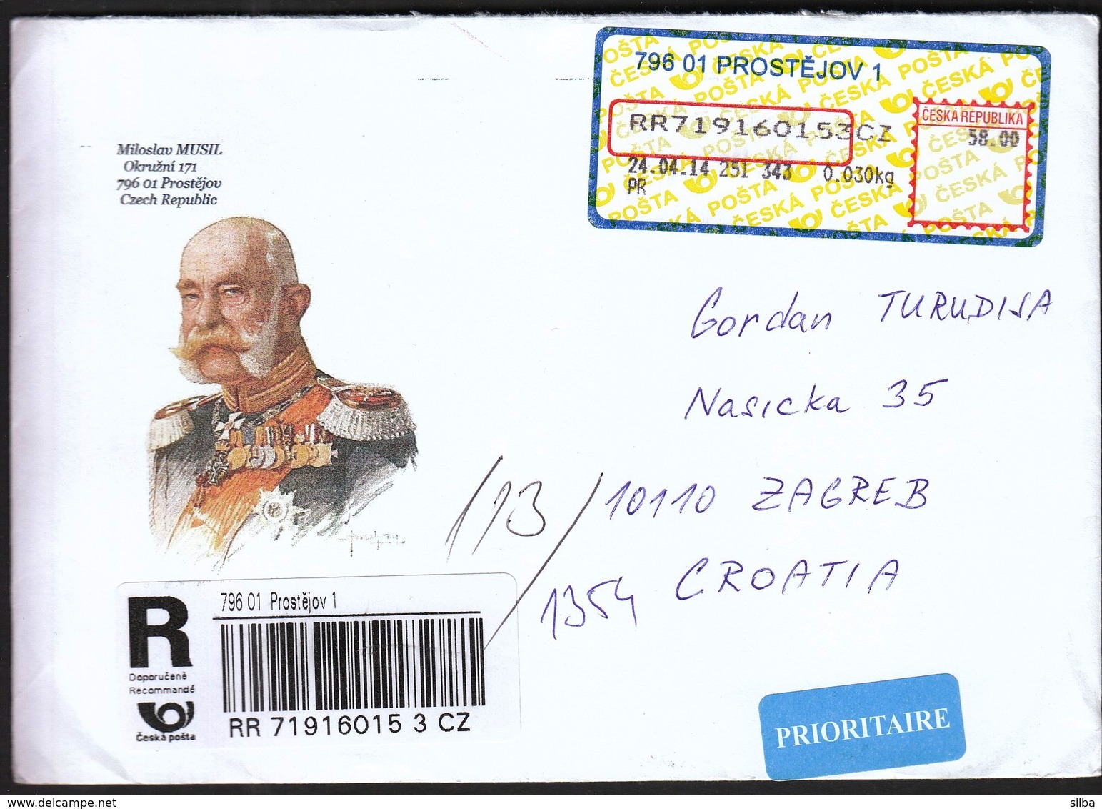 Czech Republic Prostejov 2014 / R Letter - Cover / Kaiser Franz Josef I - Emperor Franz Joseph I - Lettres & Documents