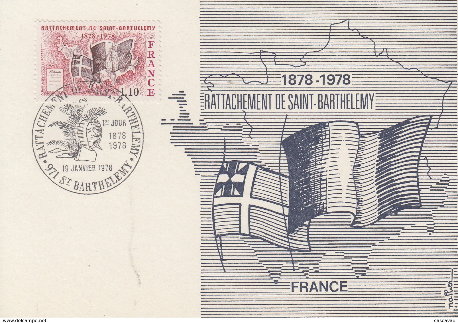 Carte  Maximum  1er   Jour    FRANCE   Centenaire  Du   Rattachement   De   SAINT  BARTHELEMY   1978 - 1970-1979