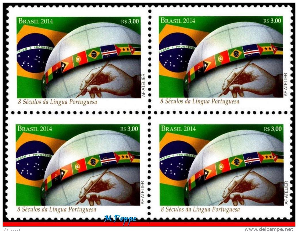 Ref. BR-3272-Q BRAZIL 2014 JOINT ISSUE, WITH PORTUGAL, FLAGS, 800, YEARS PORTUGUESE LANGUAGE, BLOCK MNH 4V Sc# 3272 - Other & Unclassified