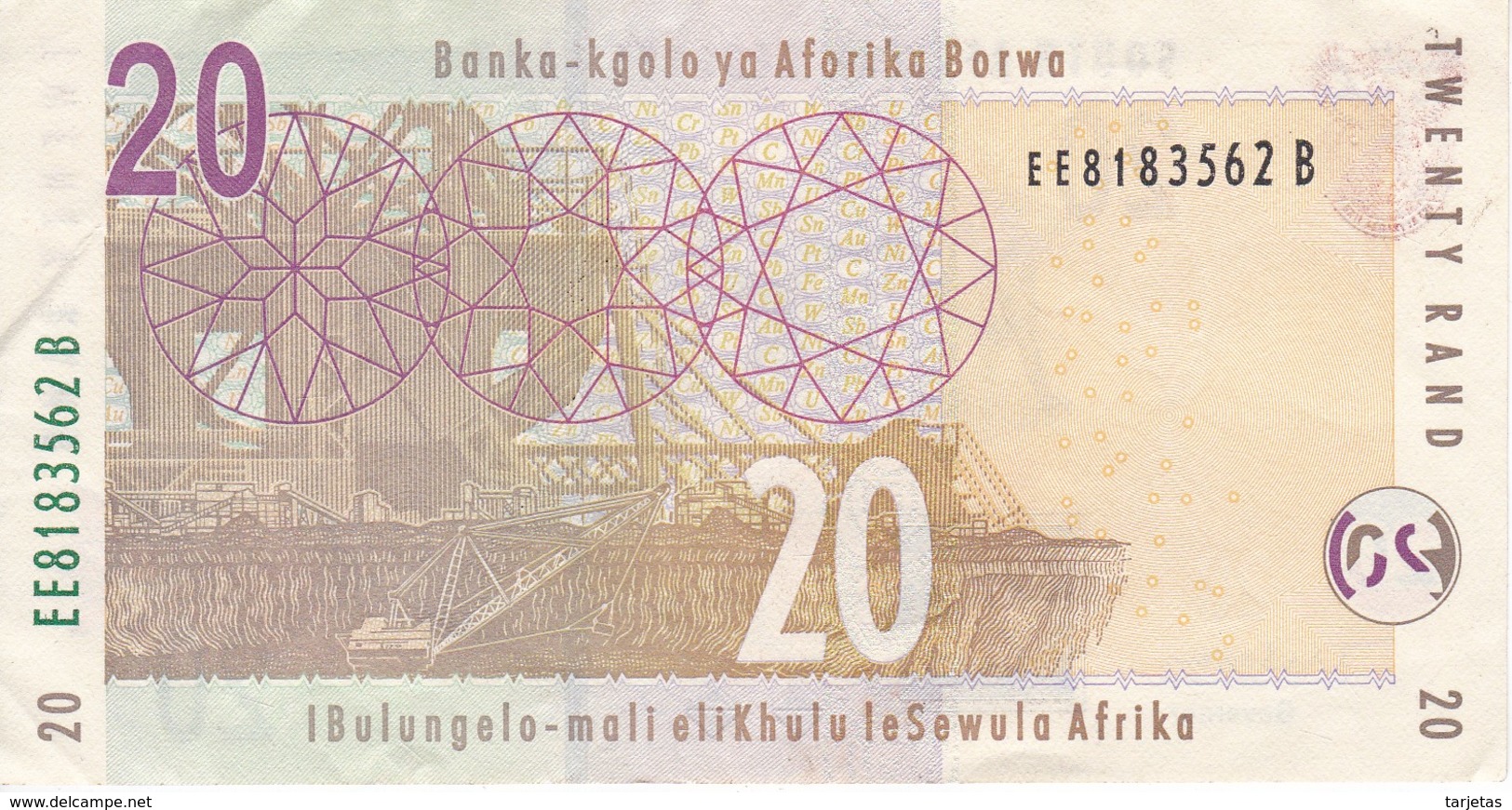 BILLETE DE SURAFRICA DE 20 RAND DEL AÑO 2005 EN CALIDAD EBC (XF)    (BANKNOTE)  ELEFANTE-ELEPHANT - Suráfrica