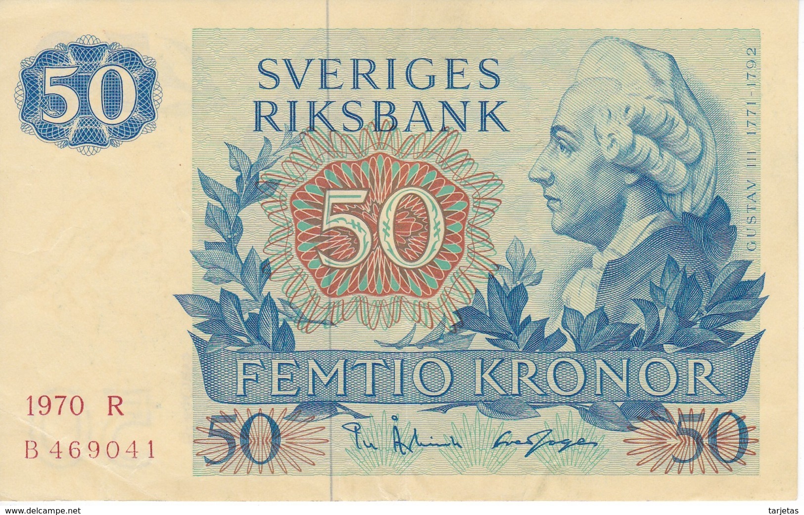 BILLETE DE SUECIA DE 50 KRONOR DEL AÑO 1970 EN CALIDAD EBC (XF)  (BANKNOTE) GUSTAV III - Sweden